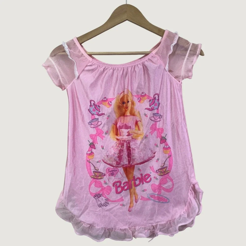 Barbie Vintage 90s Nightgown Girls Size 4/5 Pink Lace Barbiecore Mattel Set of 2